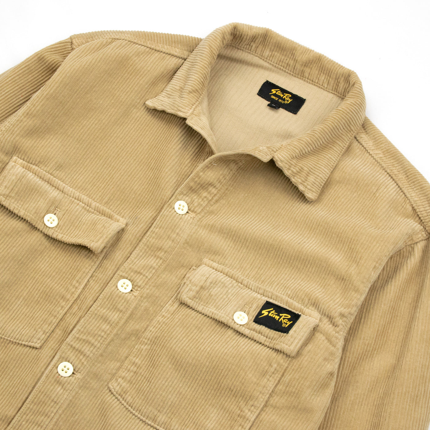 Stan Ray Cotton Corduroy CPO Style Shirt Khaki Front Detail