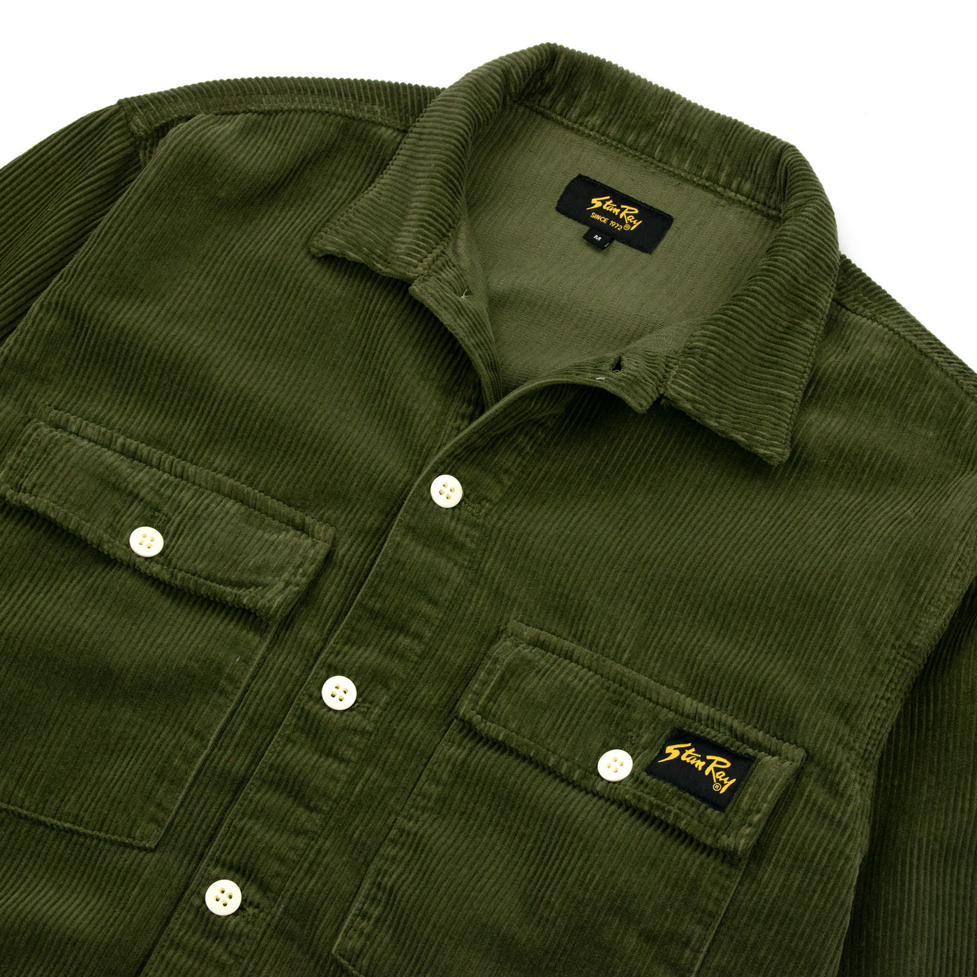 Stan Ray Cotton Corduroy CPO Style Shirt Olive Front Detail