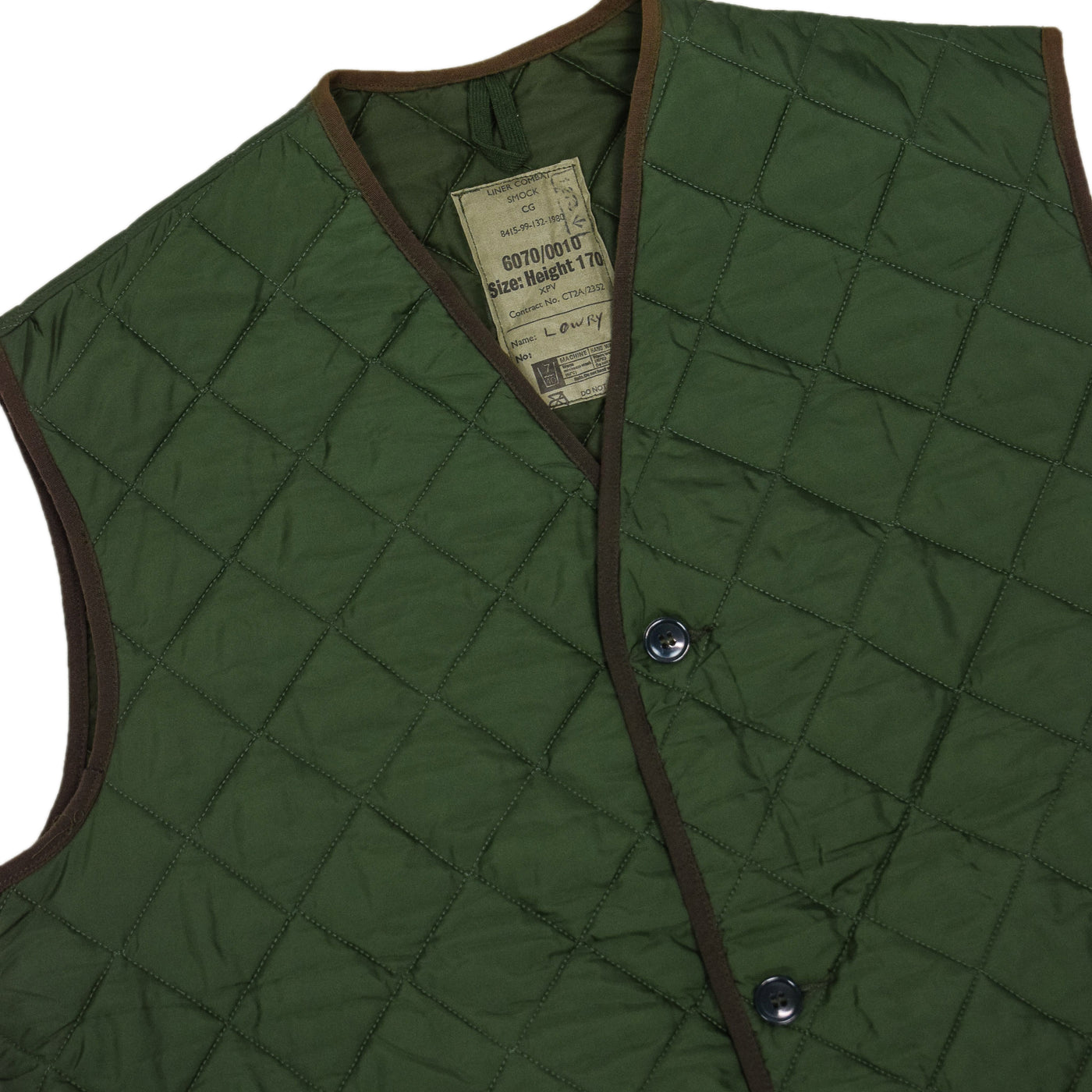 Vintage British Army Combat Smock Liner Quilt Gilet Vest Olive Green L / XL chest