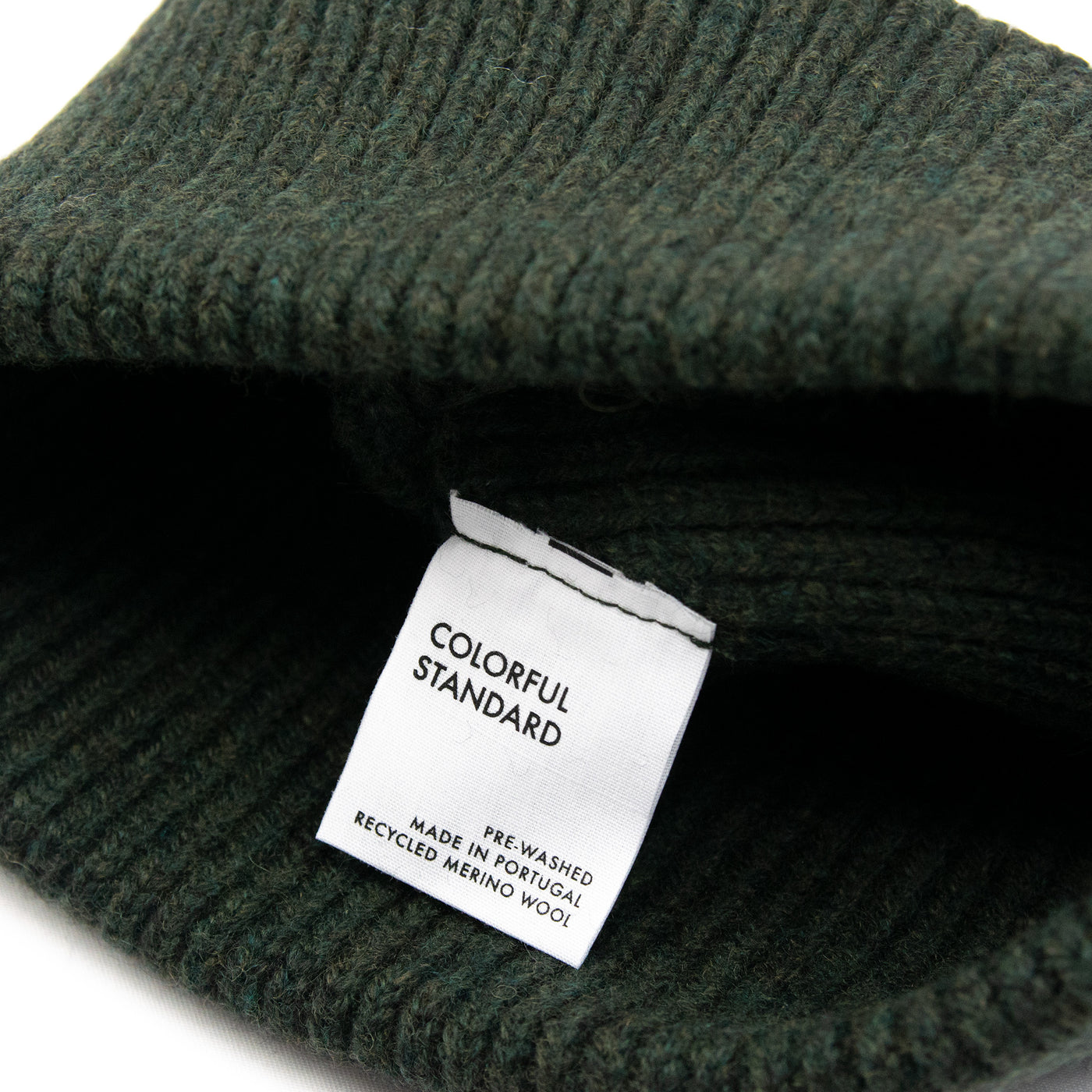 Colorful Standard Merino Wool Unisex Beanie Hat Hunter Green LABEL