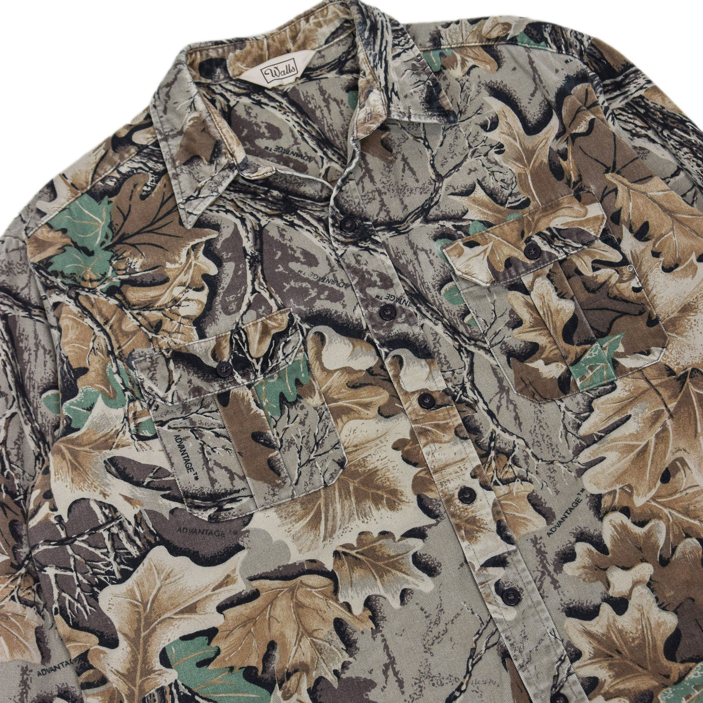 Vintage Walls Tree Leaf Camo Hunting Shooting Cotton Long Sleeve Shirt XL / XXL chest