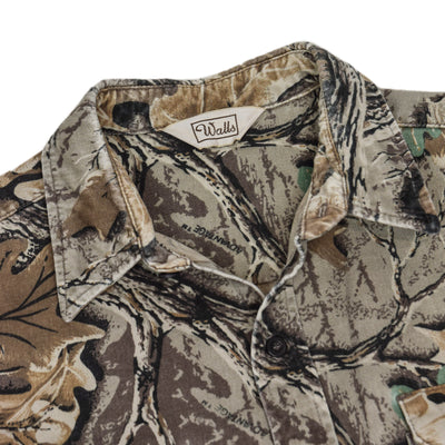 Vintage Walls Tree Leaf Camo Hunting Shooting Cotton Long Sleeve Shirt XL / XXL collar