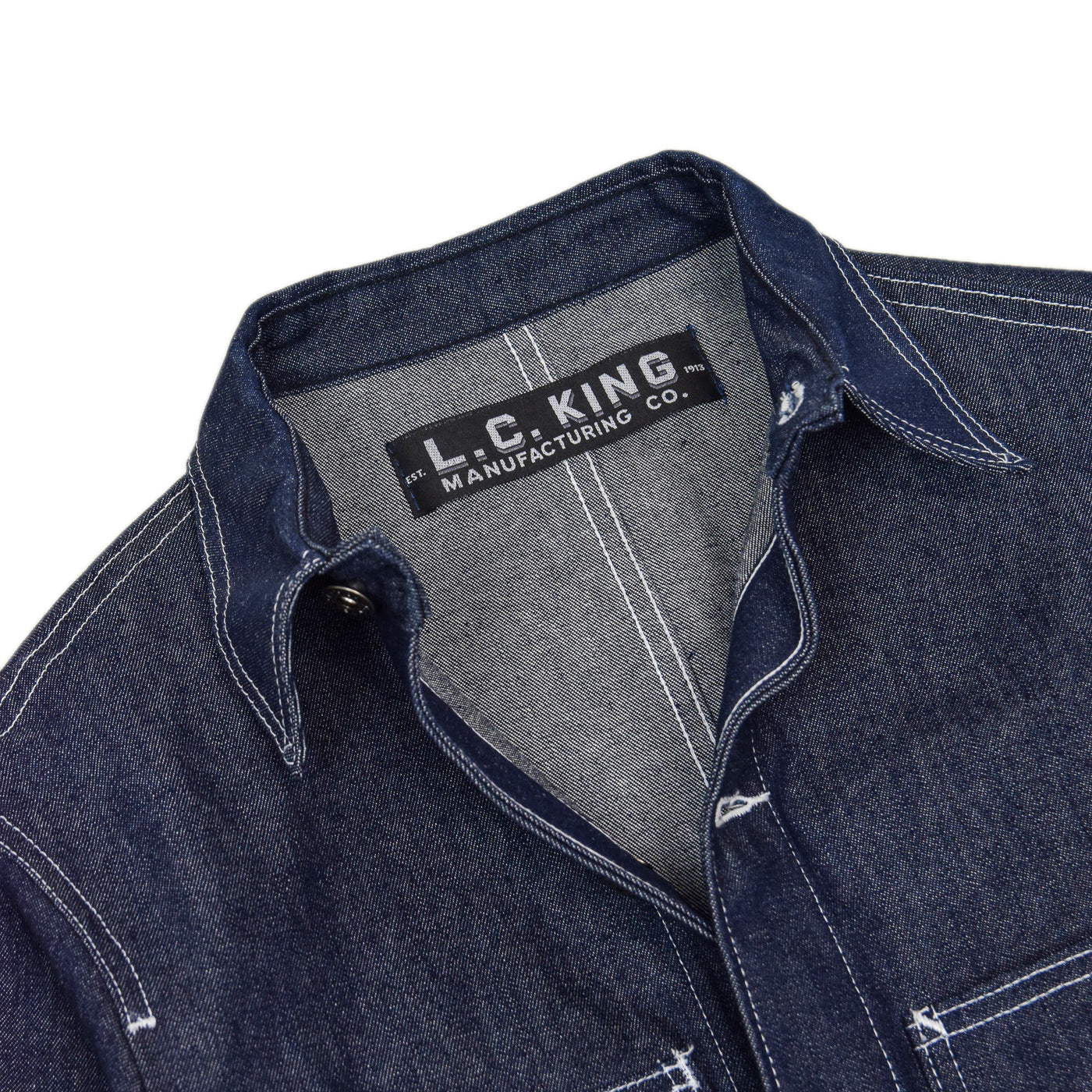 Pointer Brand LC King Rigid Denim Chore Coat Indigo Made in USA collar