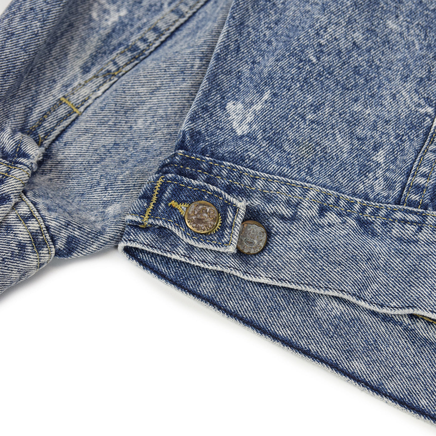 Vintage 70s Lee Riders Stonewash Blue Denim Trucker Style Jacket Made in USA M back detail
