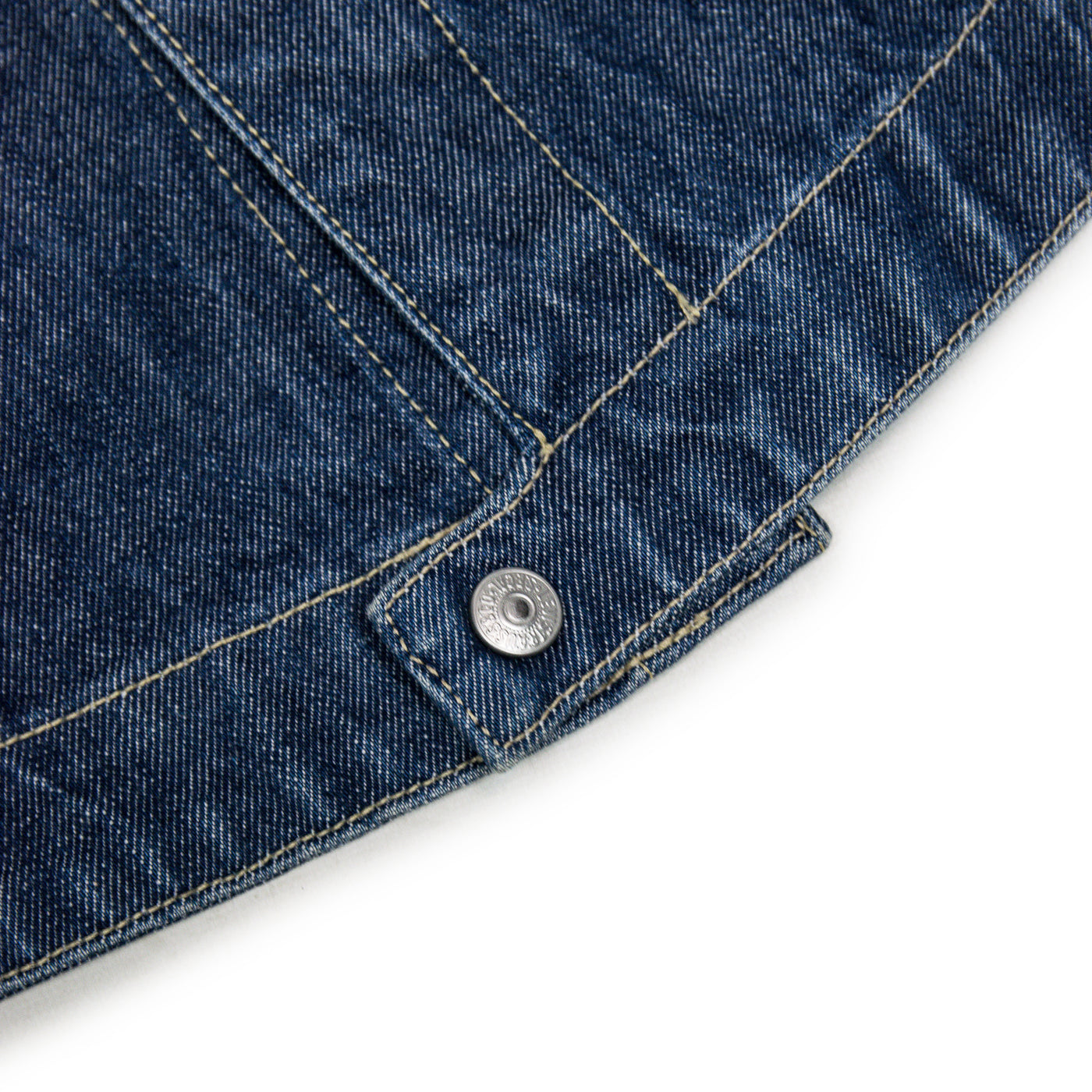 Vintage 90s Levi's Red Tab Engineered Jeans Blue Denim Jacket L FRONT HEM DETAIL
