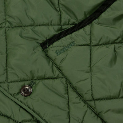 Barbour Liddesdale Quilt Cardigan Sage Embroidery Detail  