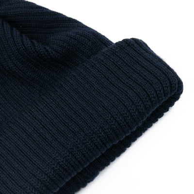 Rototo Extra Fine Merino Wool Beanie Navy Made in Japan RIB DETAIL