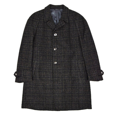 Vintage Dunn & Co Herringbone Overcoat Black / Grey Made in England XL front