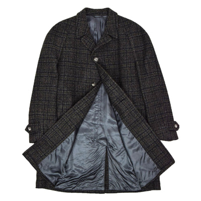 Vintage Dunn & Co Herringbone Overcoat Black / Grey Made in England XL internal