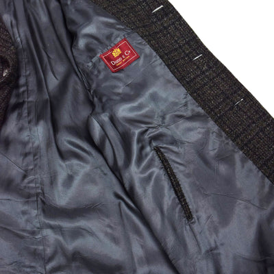 Vintage Dunn & Co Herringbone Overcoat Black / Grey Made in England XL internal label and pocket