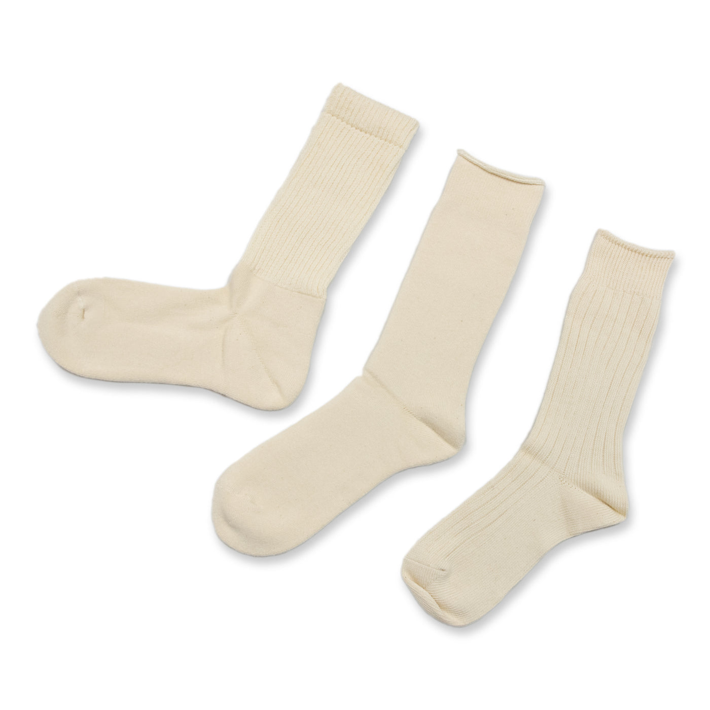  Rototo Organic Cotton Daily Three Pack Socks Ecru Made In Japan FULL VIEW