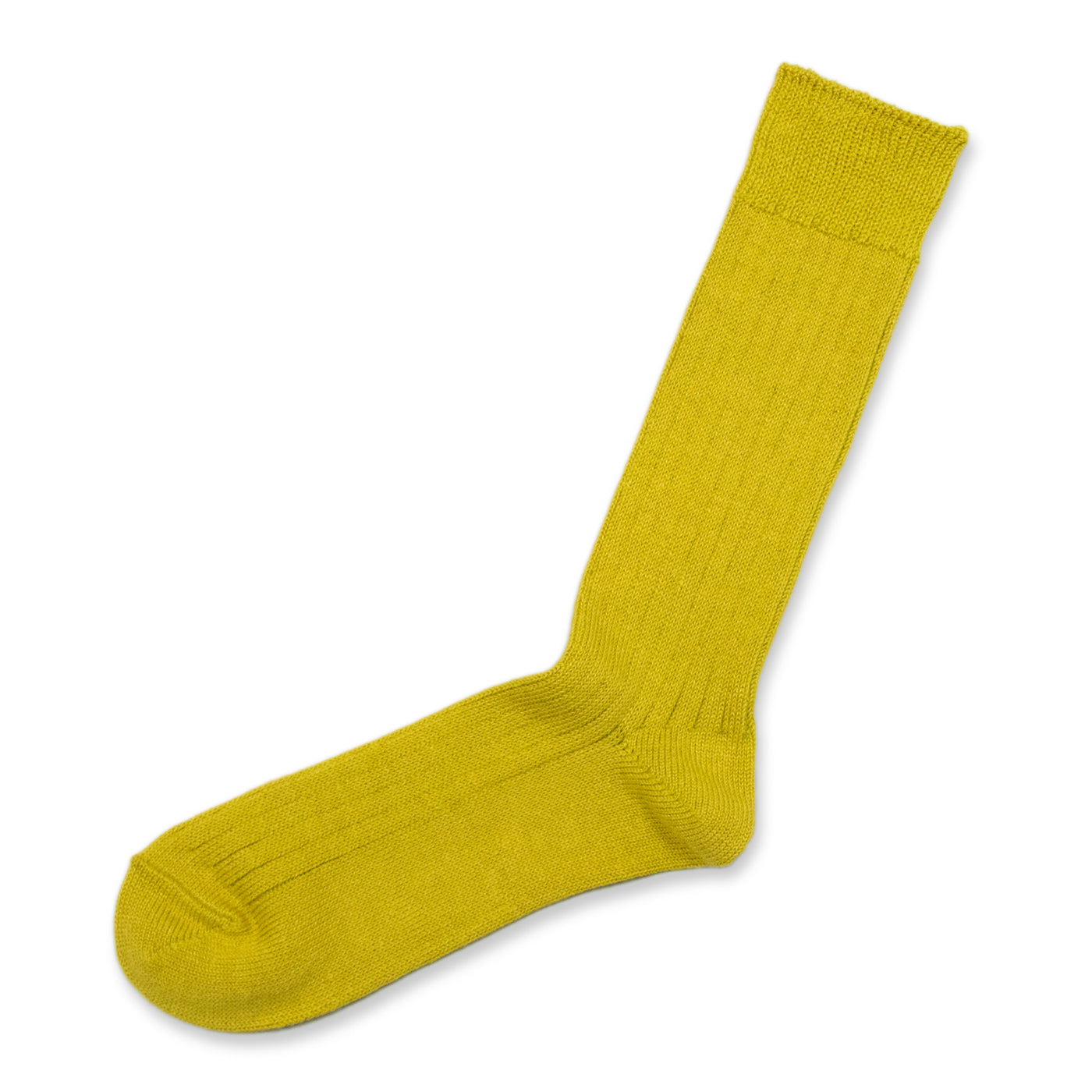 Rototo Linen Cotton Ribbed Crew Socks Yellow  Made In Japan FULL