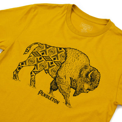 Pendleton Jacquard Bison Printed Graphic T-shirt Antique Gold Yellow Chest Design
