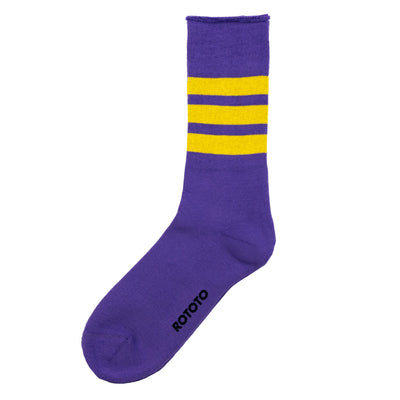Rototo Fine Pile Striped Crew Socks Purple / Yellow