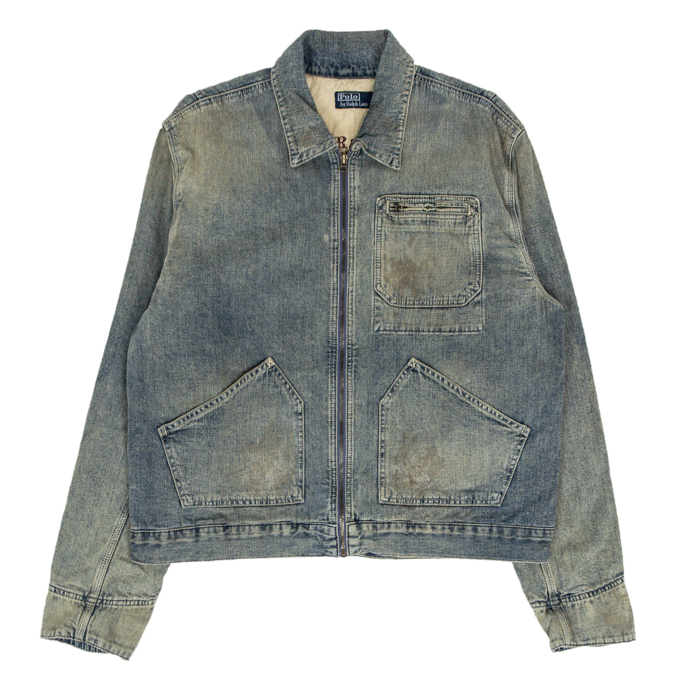 Ralph Lauren Distressed Washed Workwear Style Denim Jacket XL front