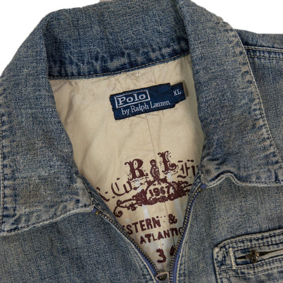 Ralph Lauren Distressed Washed Workwear Style Denim Jacket XL collar