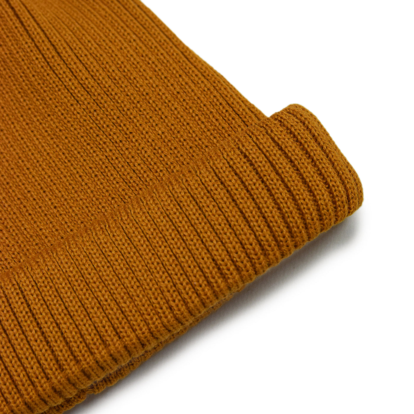 Rototo Cotton Roll Up Beanie Deep Yellow knit detail
