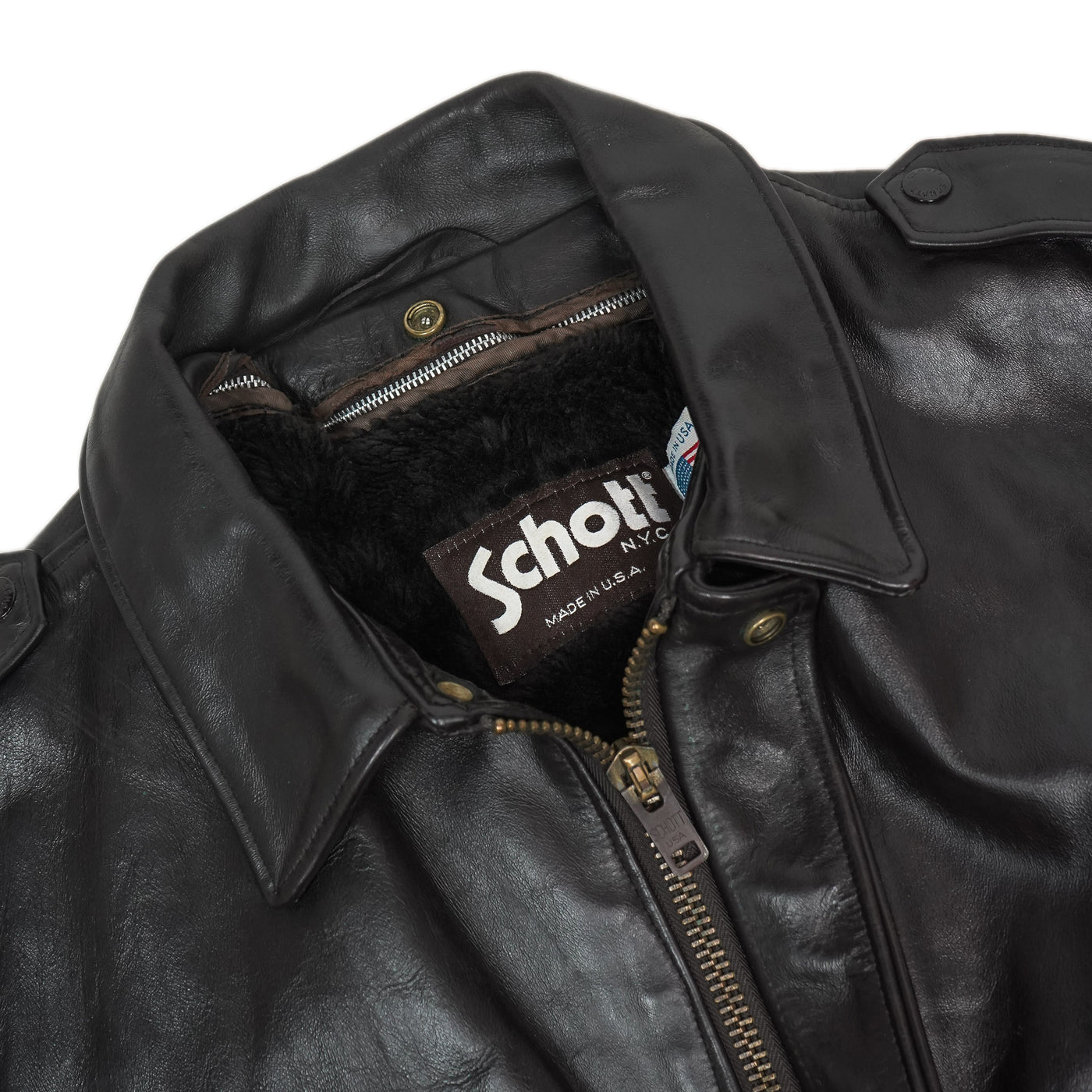 Vintage 80s A-2 Schott Brown Leather Flight Bomber Jacket Made in USA 48 XL collar
