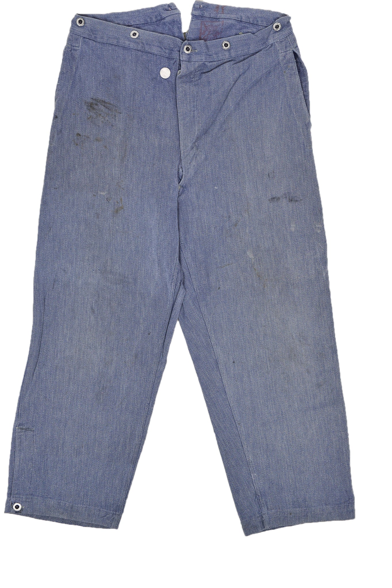 Vintage 60s Swiss Army Salt & Pepper Denim Fatigue Prison Pants L / XL front