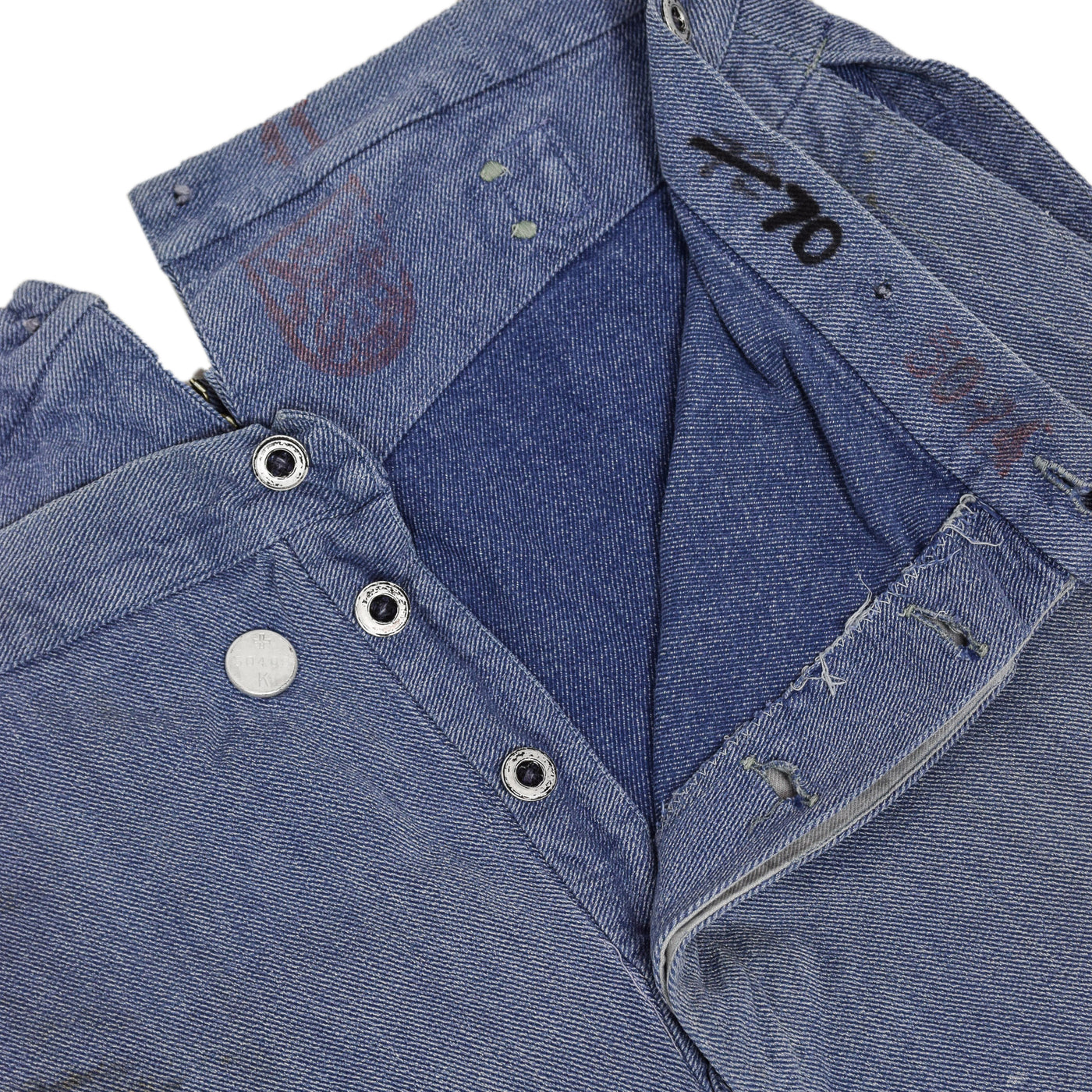 Vintage 60s Swiss Army Salt & Pepper Denim Fatigue Prison Pants L / XL buttons