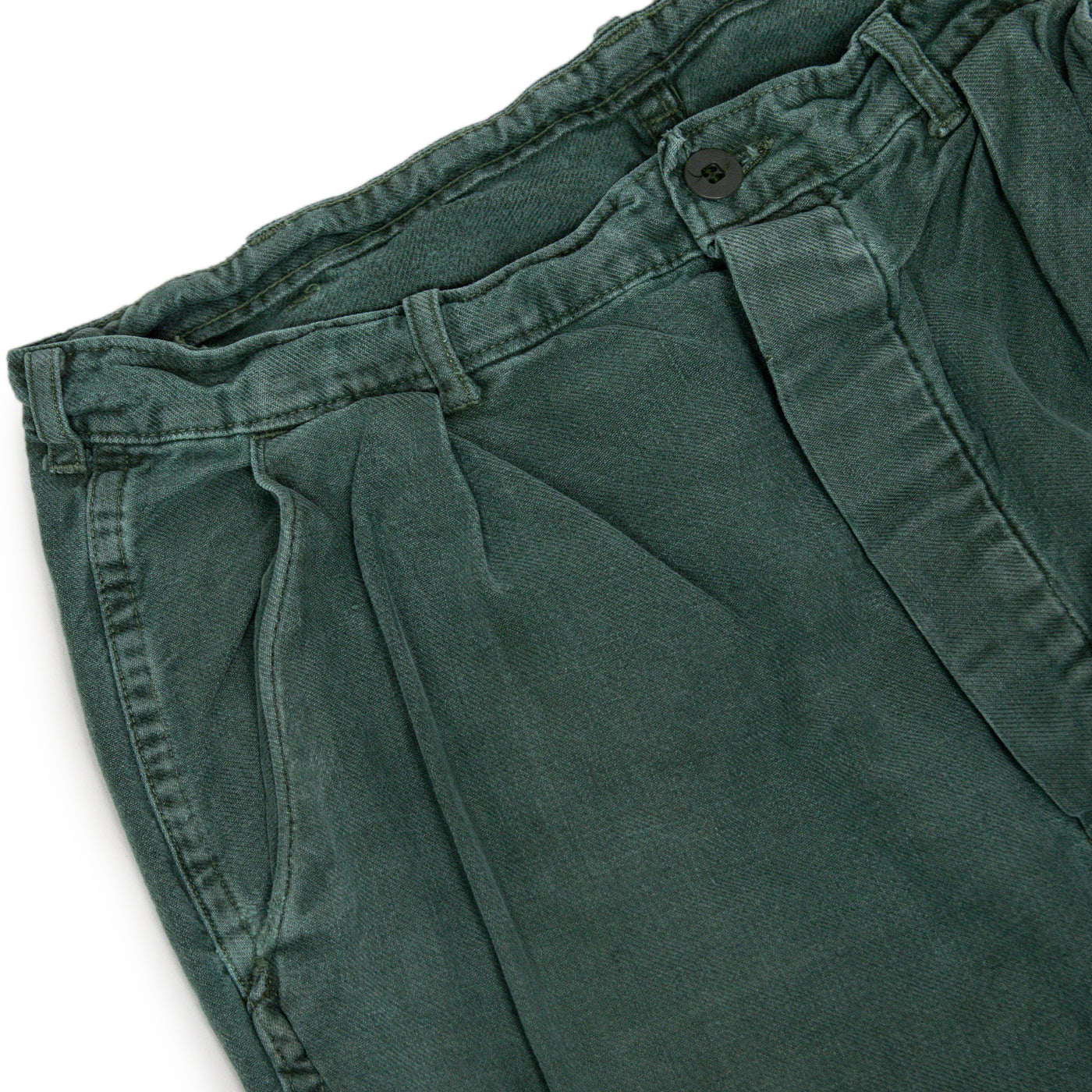 Vintage 70s Distressed Swedish Military Field Trousers Worker Style Green 30 W front detail