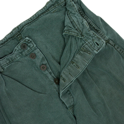 Vintage 70s Distressed Swedish Military Field Trousers Worker Style Green 30 W button details