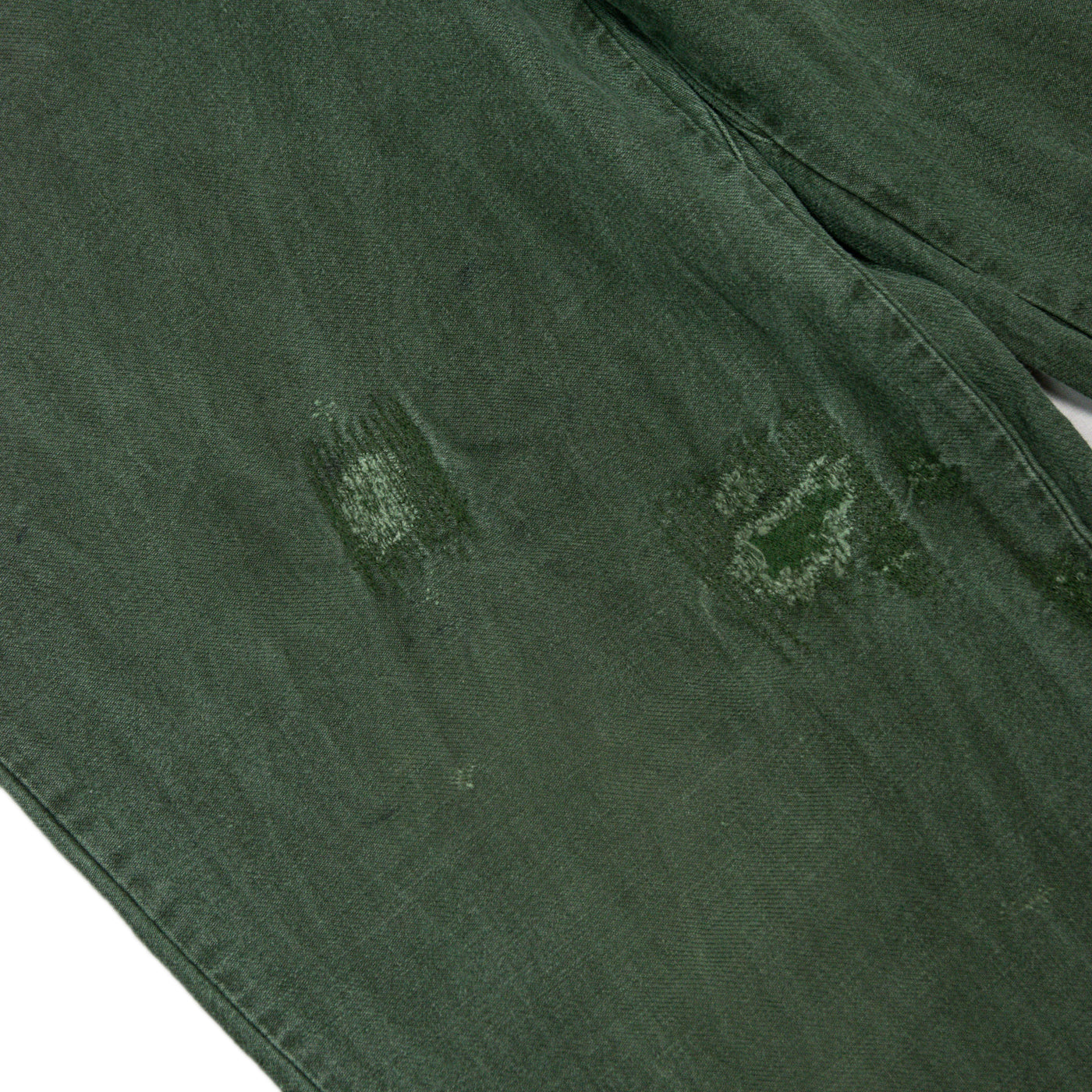 Vintage 70s Distressed Swedish Military Field Trousers Worker Style Green 30 W darn repairs