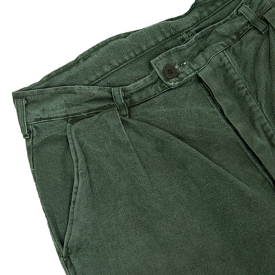 Vintage 70s Distressed Swedish Military Field Trousers Worker Style Green 30 W front detail