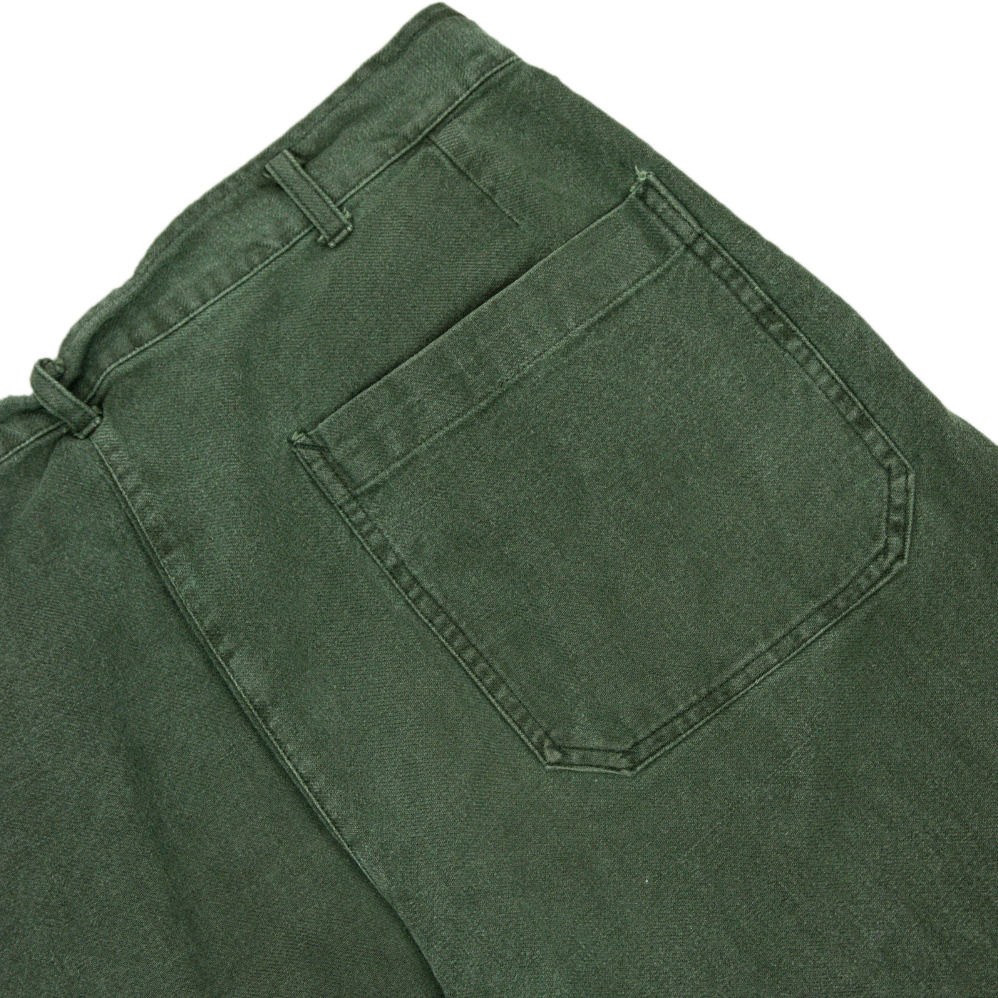 Vintage 70s Distressed Swedish Military Field Trousers Worker Style Green 30 W back detail