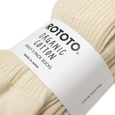  Rototo Organic Cotton Daily Three Pack Socks Ecru Made In Japan PACKAGING