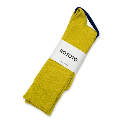 Rototo Linen Cotton Ribbed Crew Socks Yellow  Made In Japan PACKAGING