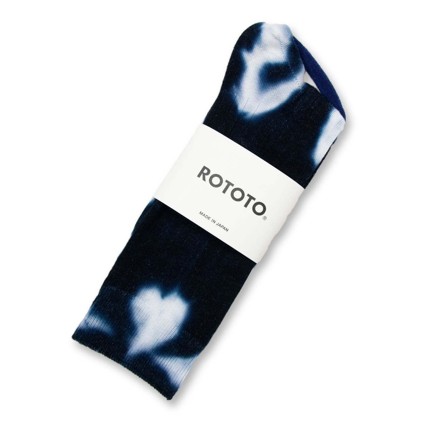 Rototo Tie Dye Formal Crew Socks Navy / White  Made In Japan FRONT 