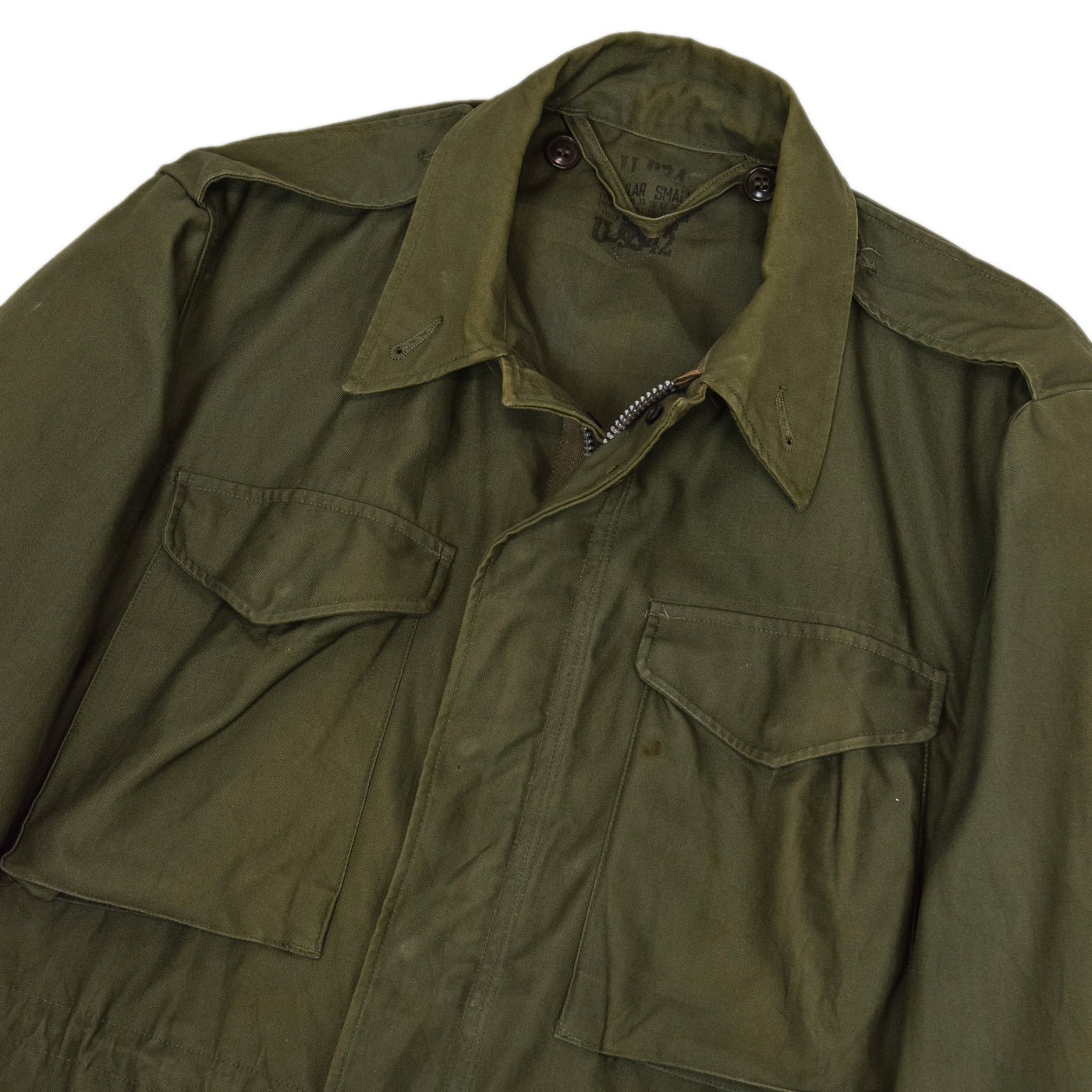 Vintage 50s M-1951 Korean War US Army Field Jacket OG-107 Olive Green S chest