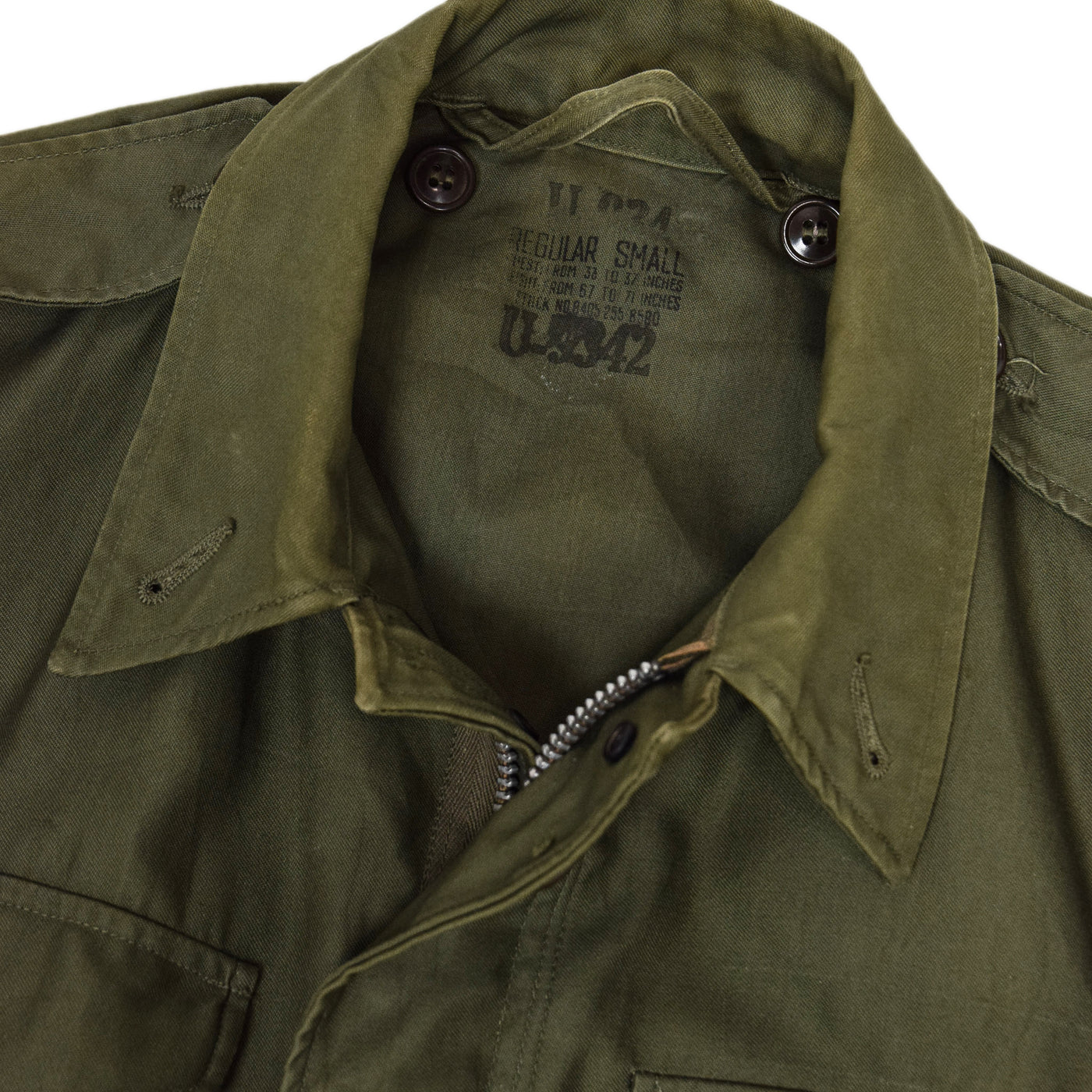 Vintage 50s M-1951 Korean War US Army Field Jacket OG-107 Olive Green S collar