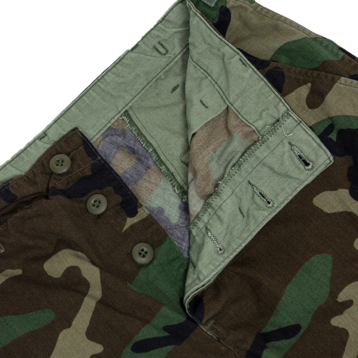 Vintage 90s US Army Woodland Camo Cargo Combat Field Trousers M Reg BUTTON UP