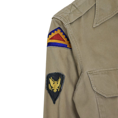 Vintage 40s US Army Khaki Cotton Twill Military Field Shirt S / XS- BADGE DETAIL 