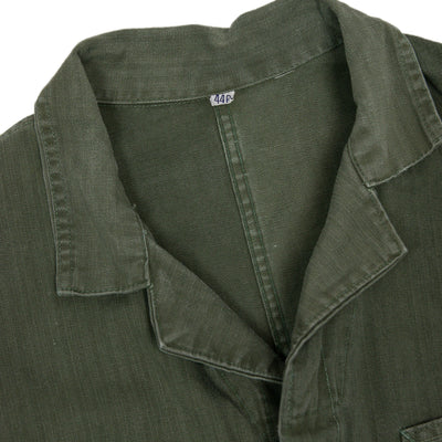 Vintage 40s US Army WWII HBT 13 Star Button Green Military Coveralls 44R L COLLAR