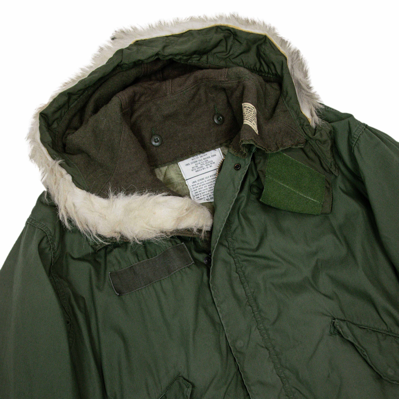 Vintage M-65 80s US Army Extreme Cold Weather Fishtail Parka Large FRONT DETAIL