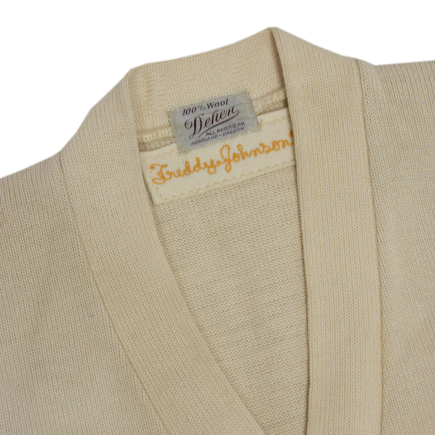 Vintage 50s Dehan Letterman Varsity Wool Cardigan Cream S collar