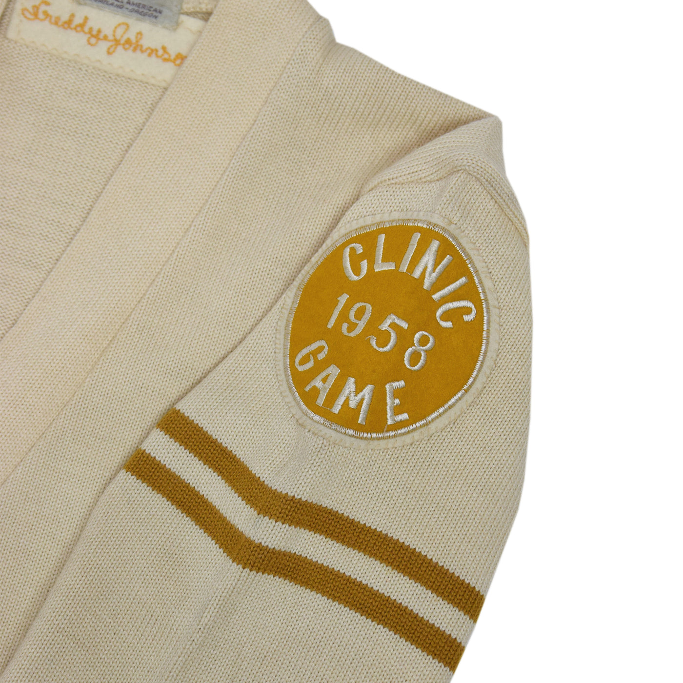 Vintage 50s Dehan Letterman Varsity Wool Cardigan Cream S arm patch