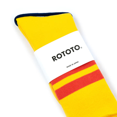 Rototo Fine Pile Striped Crew Socks Purple / Yellow Tag