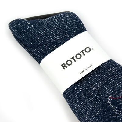 Rototo Washi Pile Crew Sock Navy Made In Japan Packaging